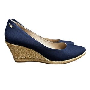 Viscata Roses Canvas V Cut Espadrille Wedges Navy Blue Size 39EU/8US
